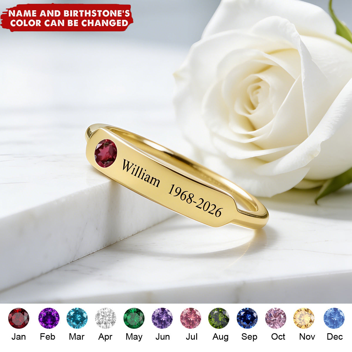 For Memorial - Personalized Birthstone Name Memorial Ring