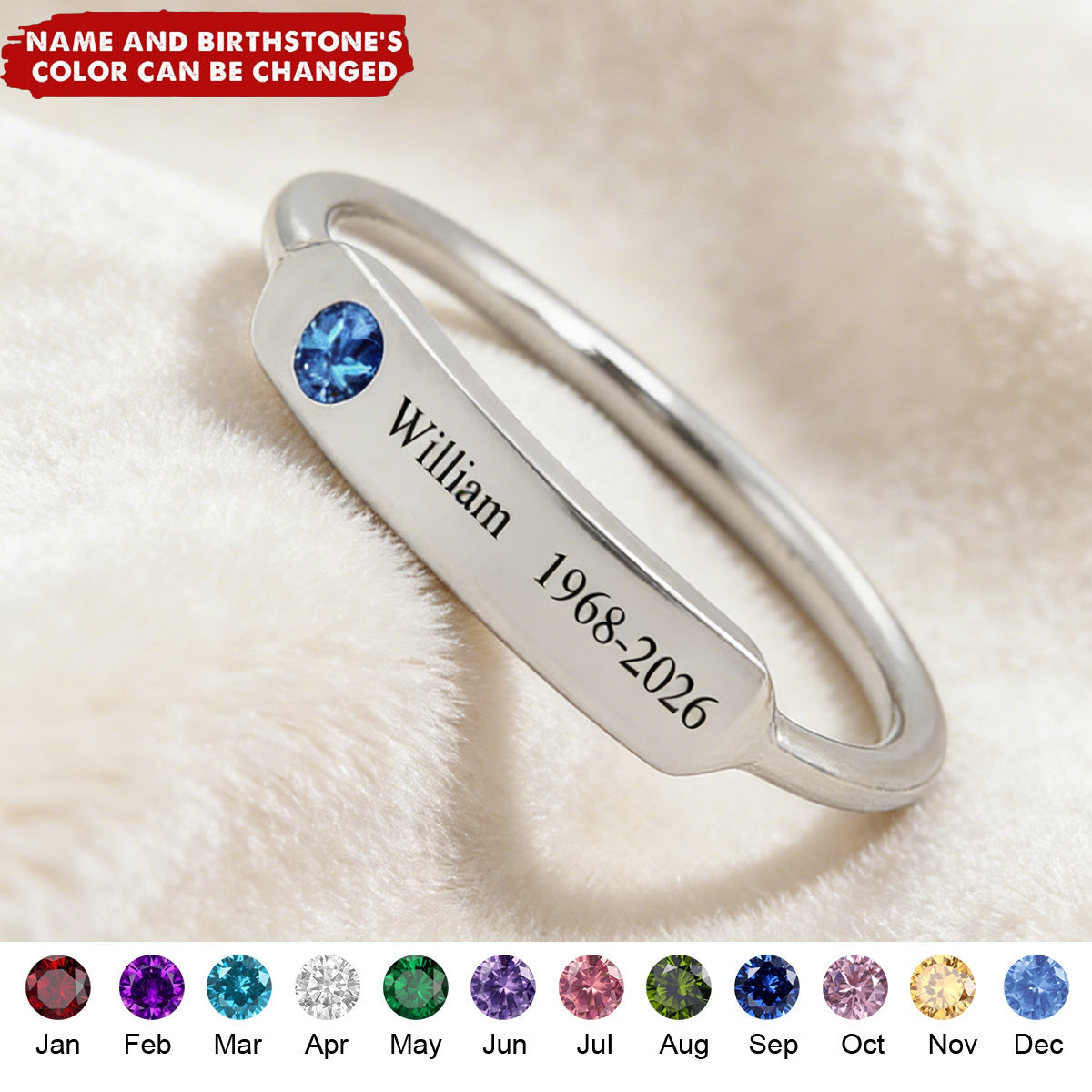 For Memorial - Personalized Birthstone Name Memorial Ring