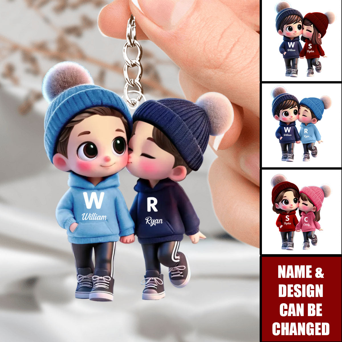 Cute Cartoon Couple Walking Personalized Acrylic Keychain