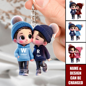 Cute Cartoon Couple Walking Personalized Acrylic Keychain