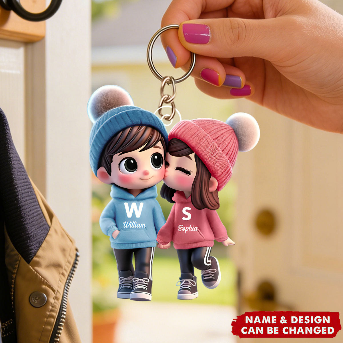 Cute Cartoon Couple Walking Personalized Acrylic Keychain