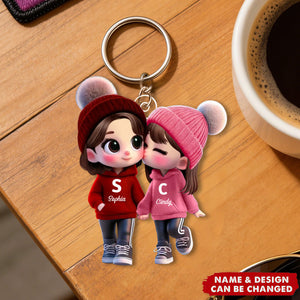 Cute Cartoon Couple Walking Personalized Acrylic Keychain