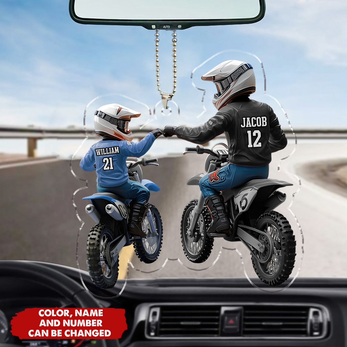Dirt Bike Dad And Kid - Personalized Acrylic Ornament, Car Hanger,  Gift For Dad
