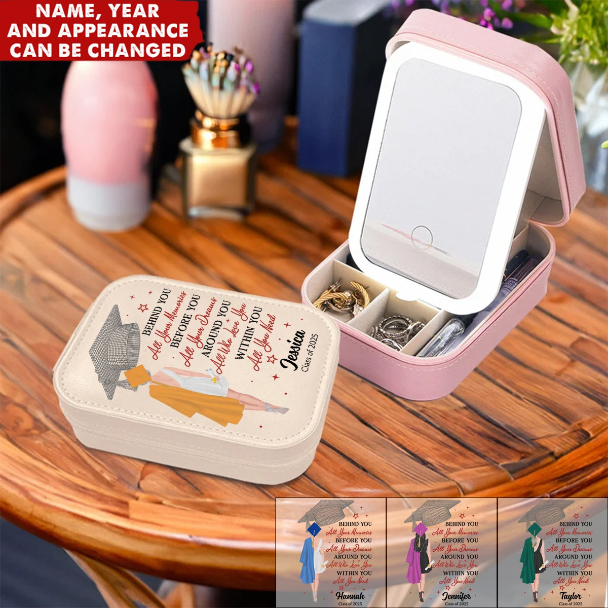 Behind You All Your Memories - Family Personalized Custom Jewelry Box LED Makeup - Graduation Gift For Family Members, Siblings, Brothers, Sisters