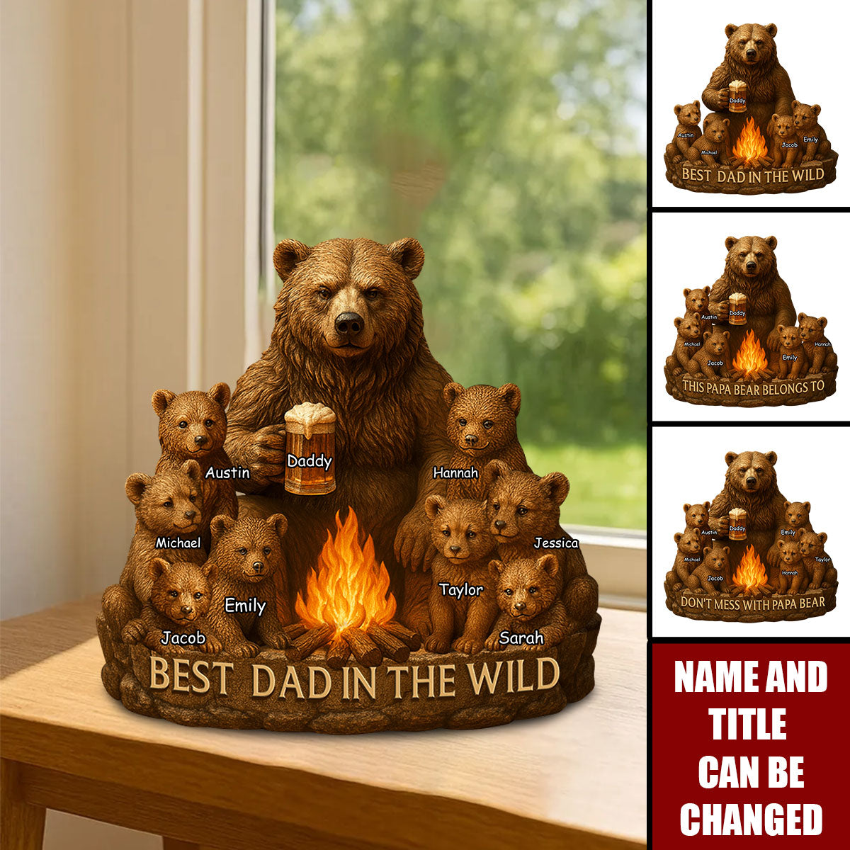 Best Dad In The Wild - Personalized Bear Shaped Acrylic Plaque, Father’s Day Gift for Dad