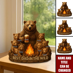 Best Dad In The Wild - Personalized Bear Shaped Acrylic Plaque, Father’s Day Gift for Dad