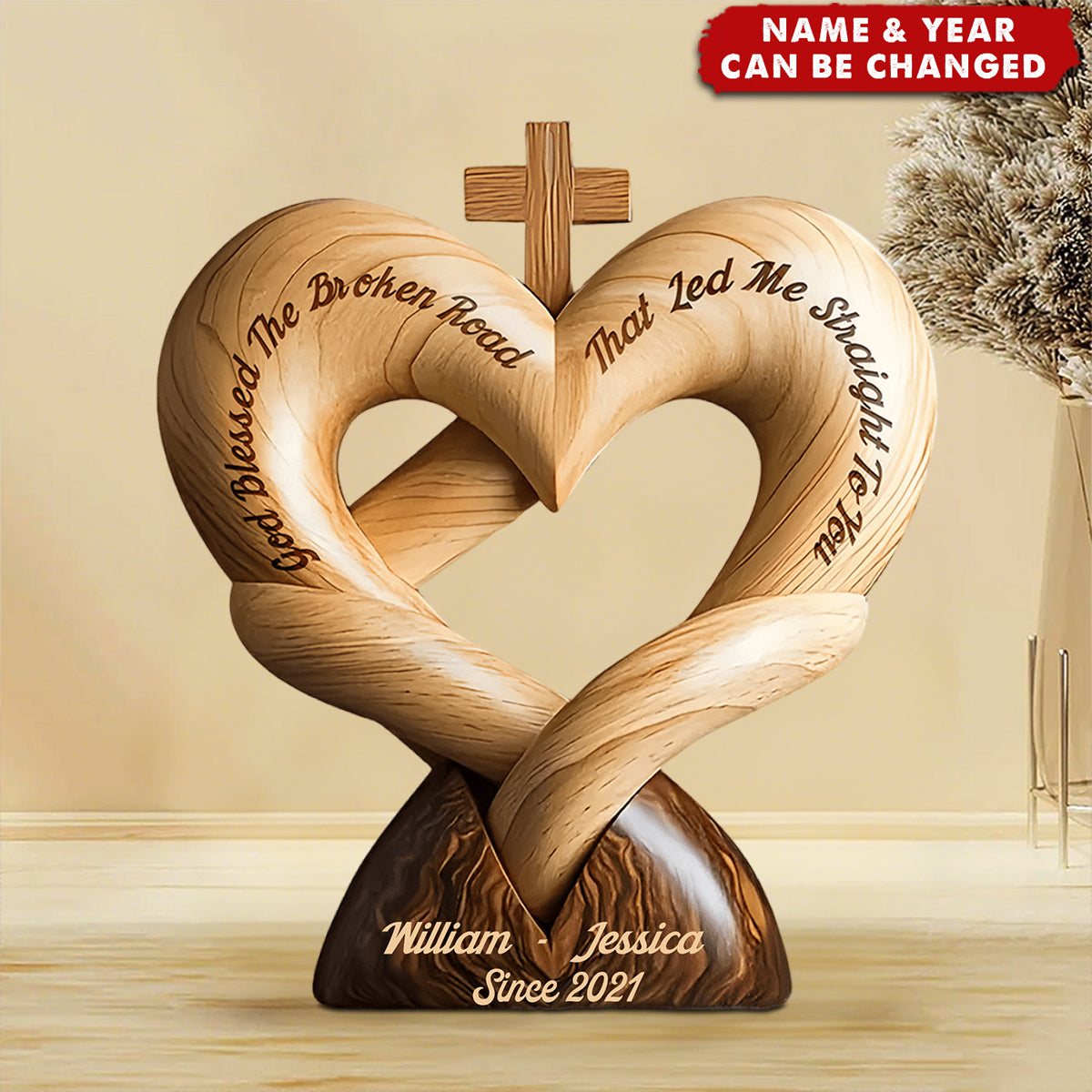 God Bless The Broken Road That Led Me Straight To You - Personalized Wooden Plaque, Gift for Couple