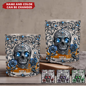 Beautiful Skull And Roses - Personalized Skull Whiskey Glass