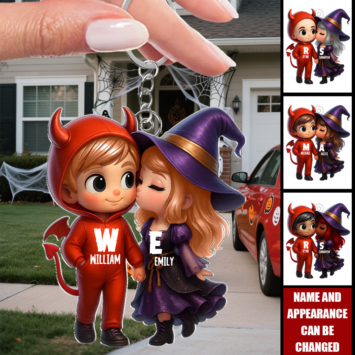 Cute Cartoon Halloween Couple - Personalized Keychain