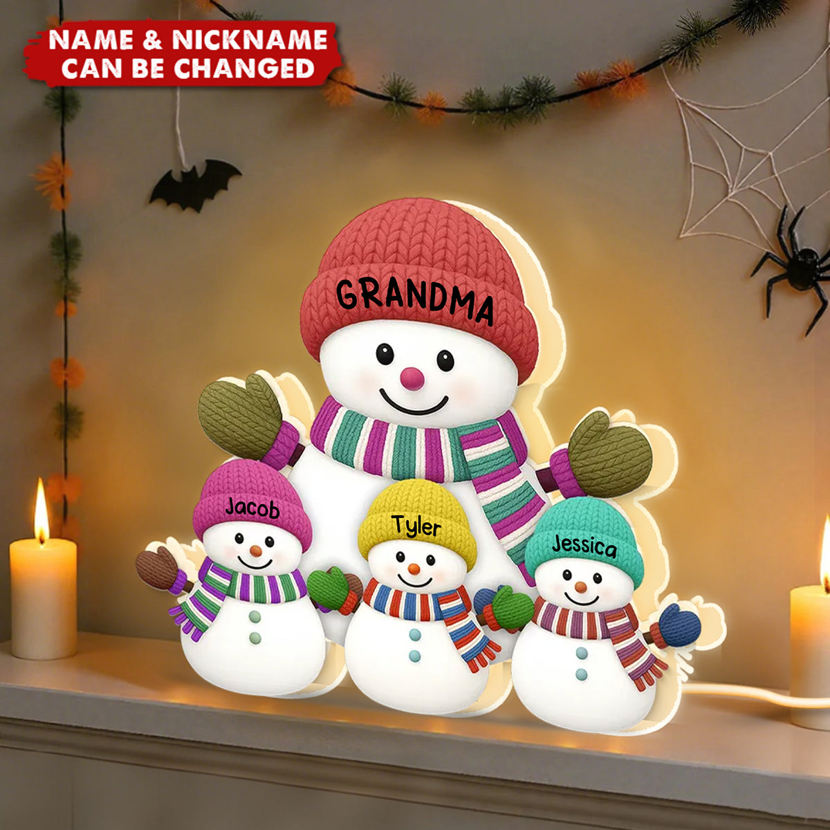 Grandma Grandkids Snowman Together - Personalized LED Light Box
