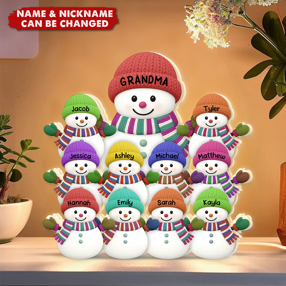 Grandma Grandkids Snowman Together - Personalized LED Light Box