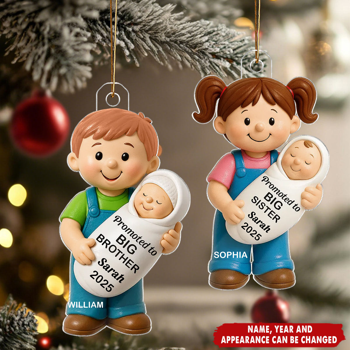 Promoted To Big Sister Big Brother - Personalized Christmas Acrylic Ornament