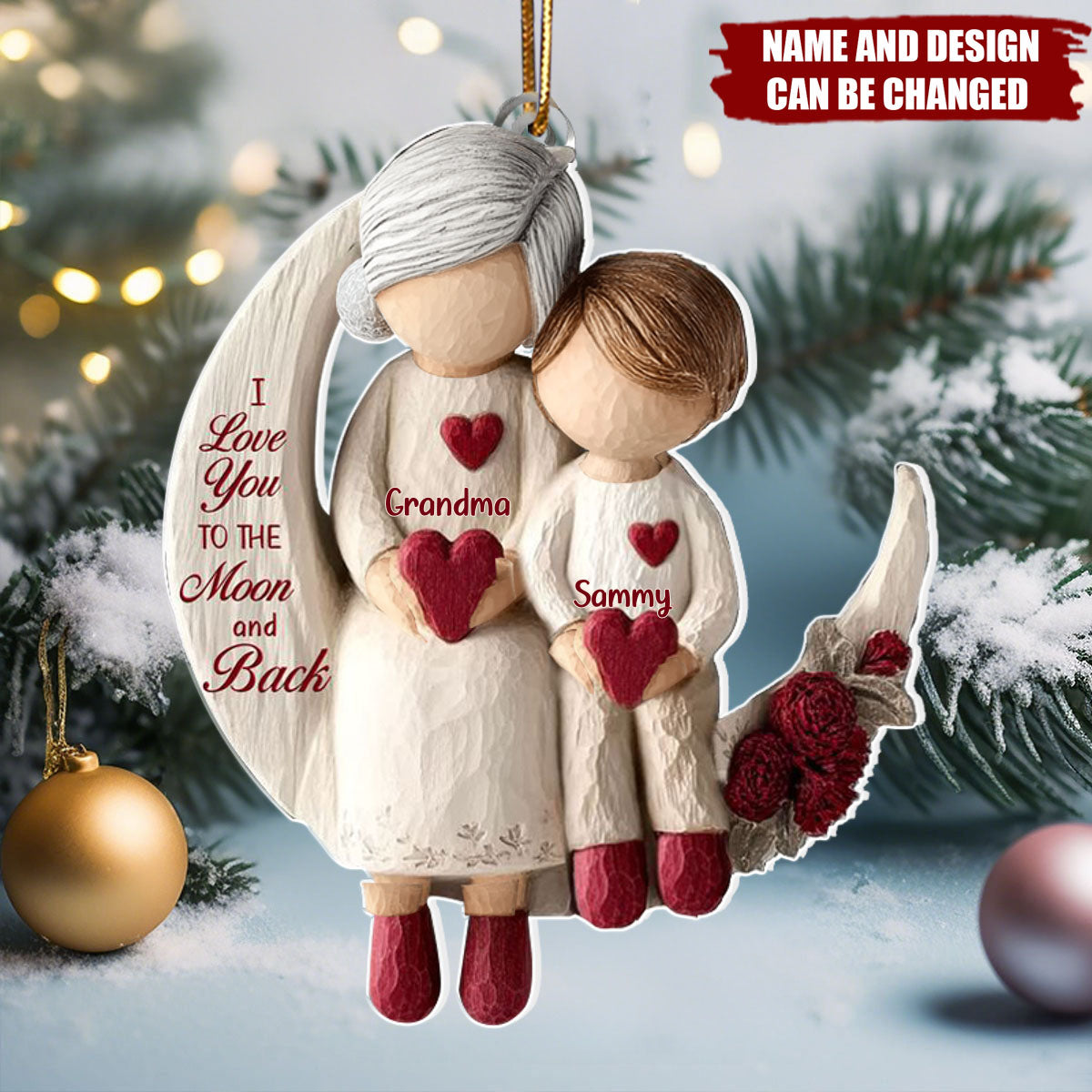 Grandma And Grandchild Moon Love - Personalized Christmas Acrylic Ornament
