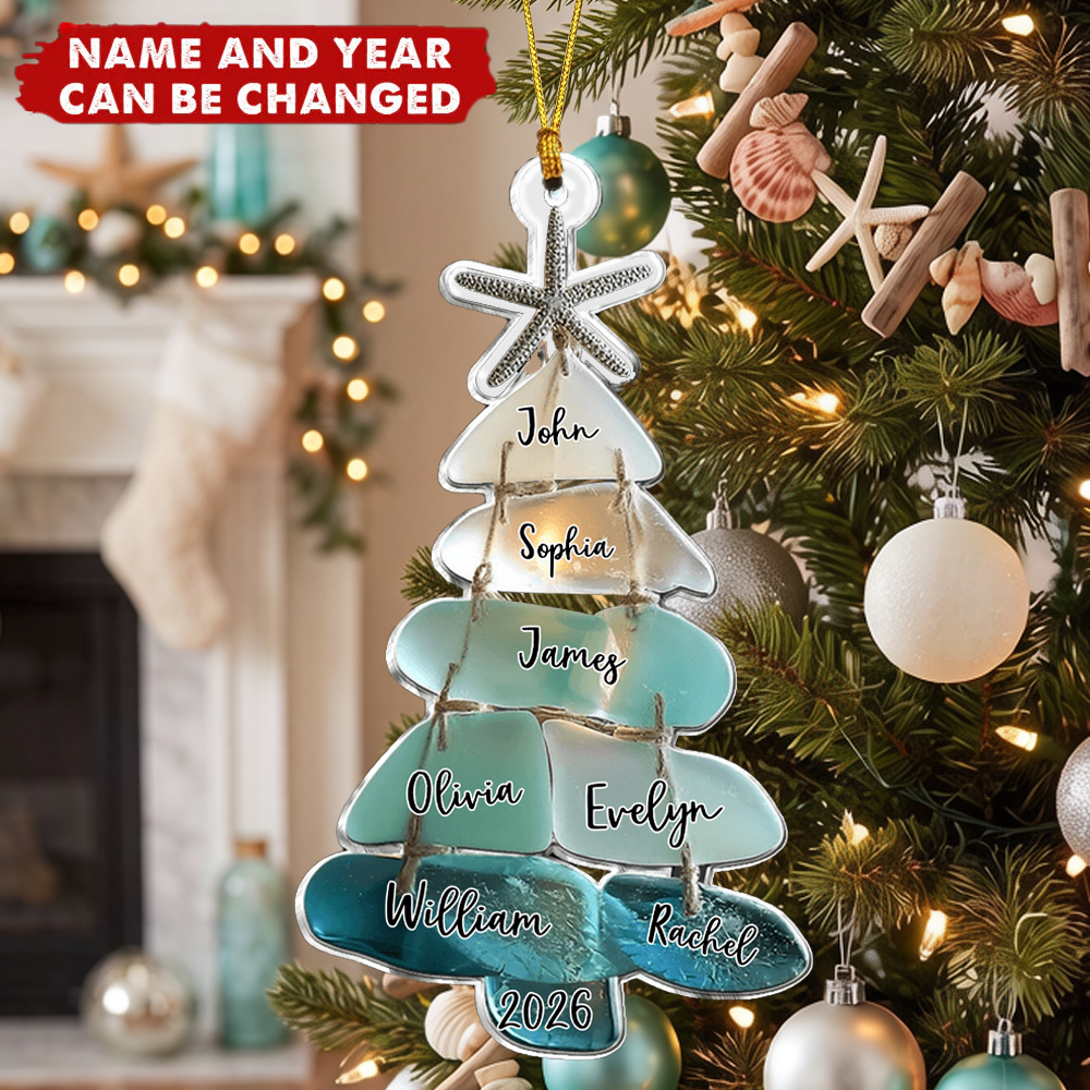 Family Sea Glass Christmas Tree - Personalized Christmas Acrylic Ornament