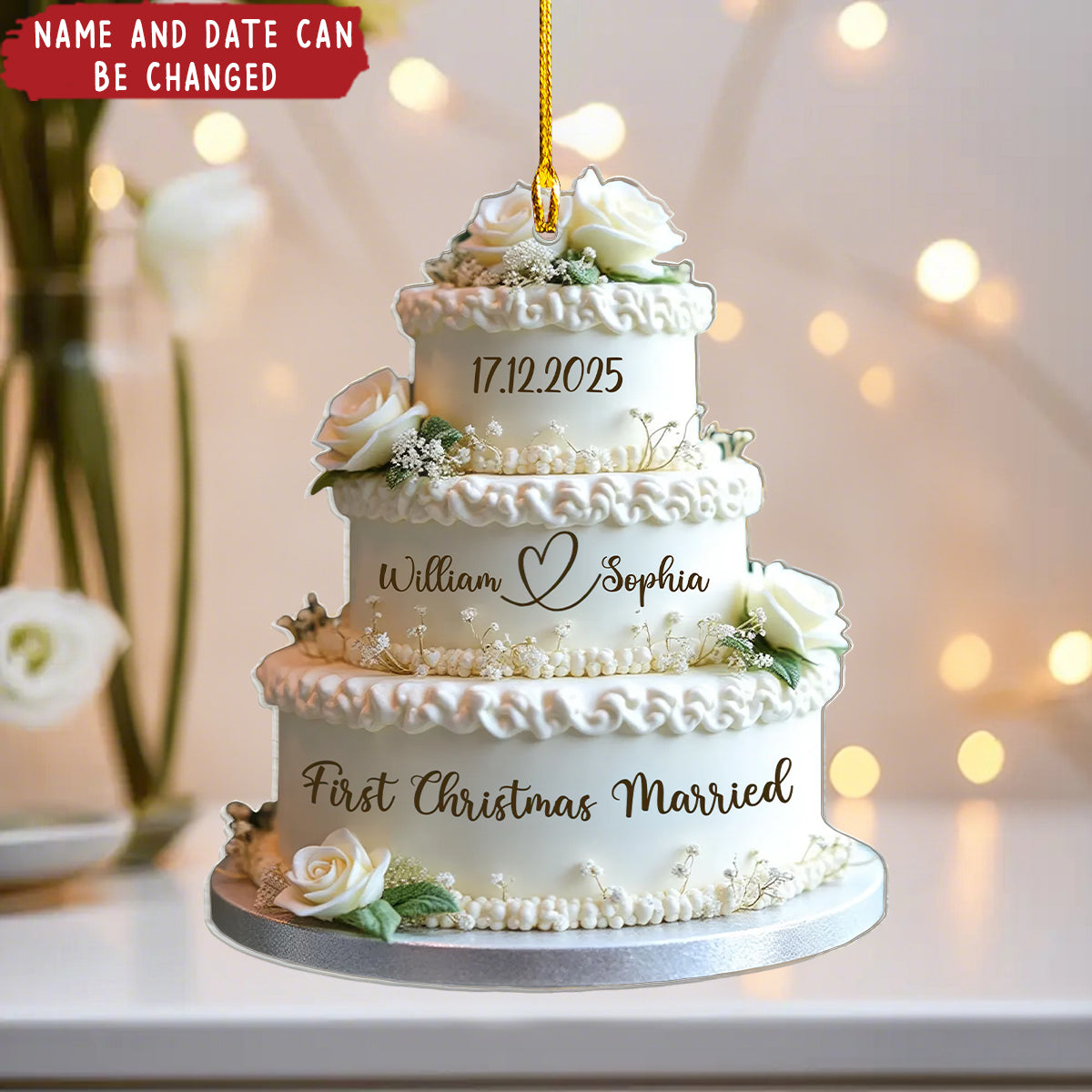 Wedding Cake First Christmas Married - Personalized Christmas Acrylic Ornament