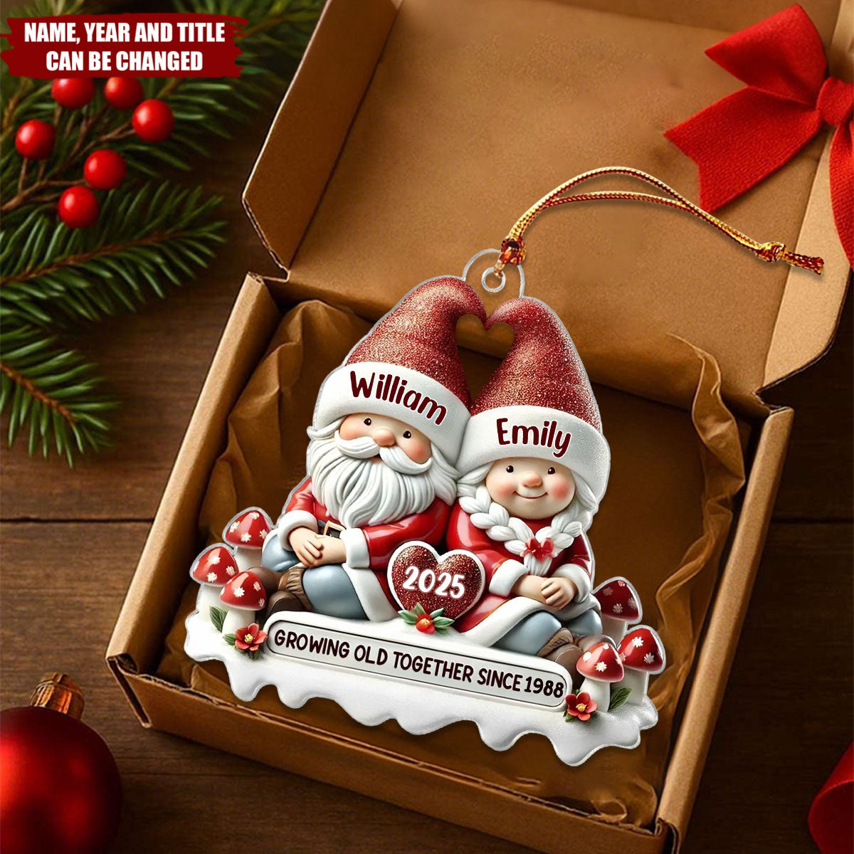 3D Effect Dwarf Couple - Personalized Christmas Acrylic Ornament