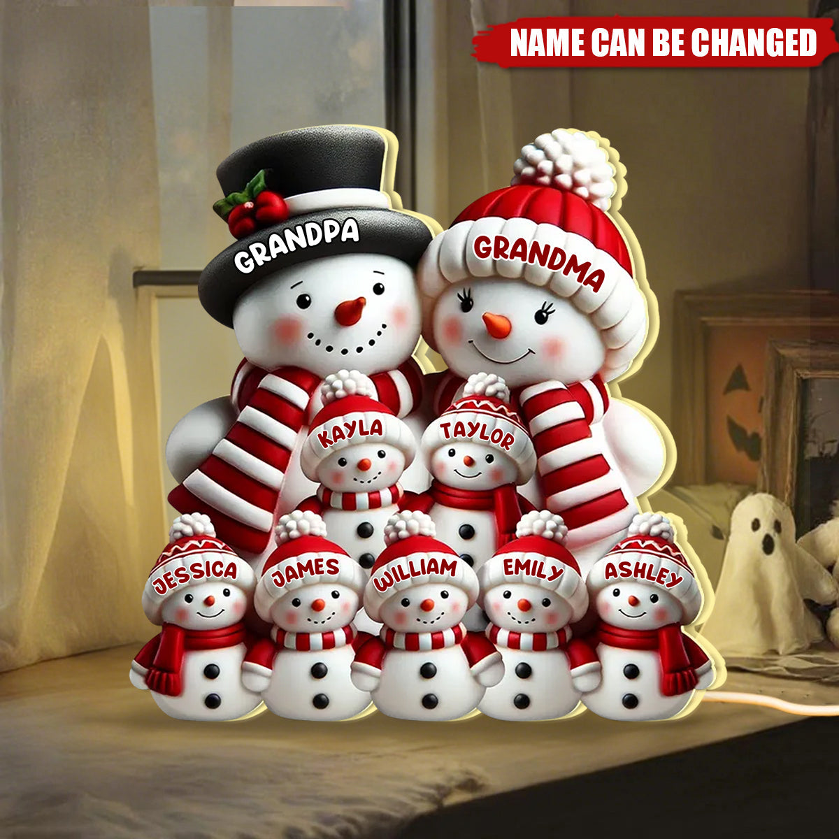 3D Effect Cute Snowman - Personalized Light Box, Gift For Family, Grandma, Grandpa