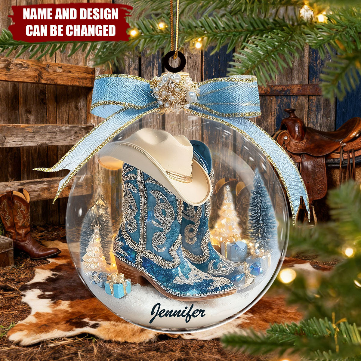 Cowboy Boots & Hat - Personalized Christmas Acrylic Ornament
