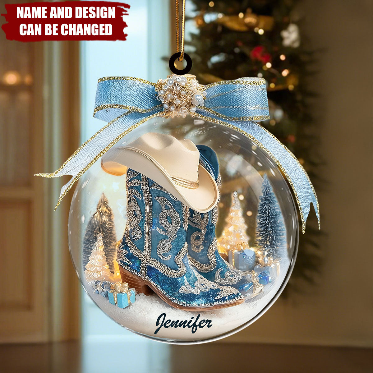 Cowboy Boots & Hat - Personalized Christmas Acrylic Ornament