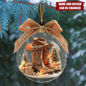 Cowboy Boots & Hat - Personalized Christmas Acrylic Ornament