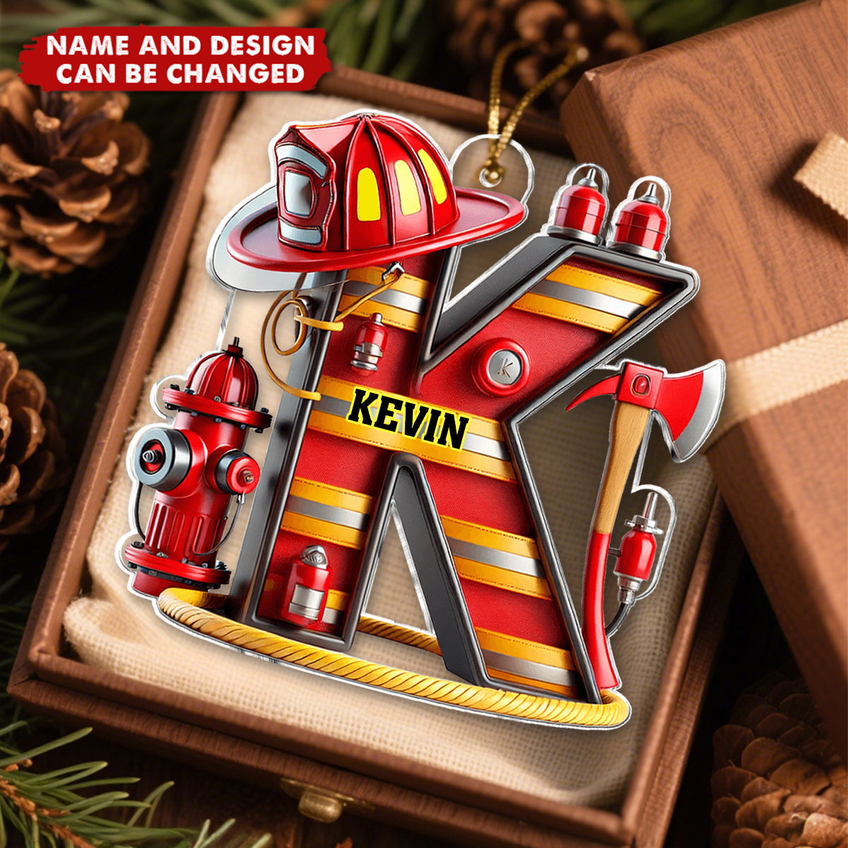 Firefighter Alphabet Decoration - Personalized Christmas Acrylic Ornament