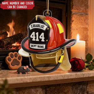 3D Effect Firefighter Helmet - Personalized Christmas Acrylic Ornament