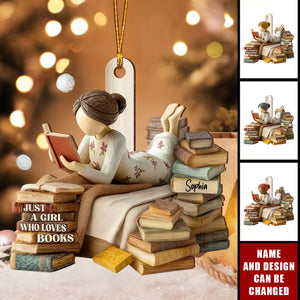 Just A Girl Who Loves Books - Personalized Wooden Ornament