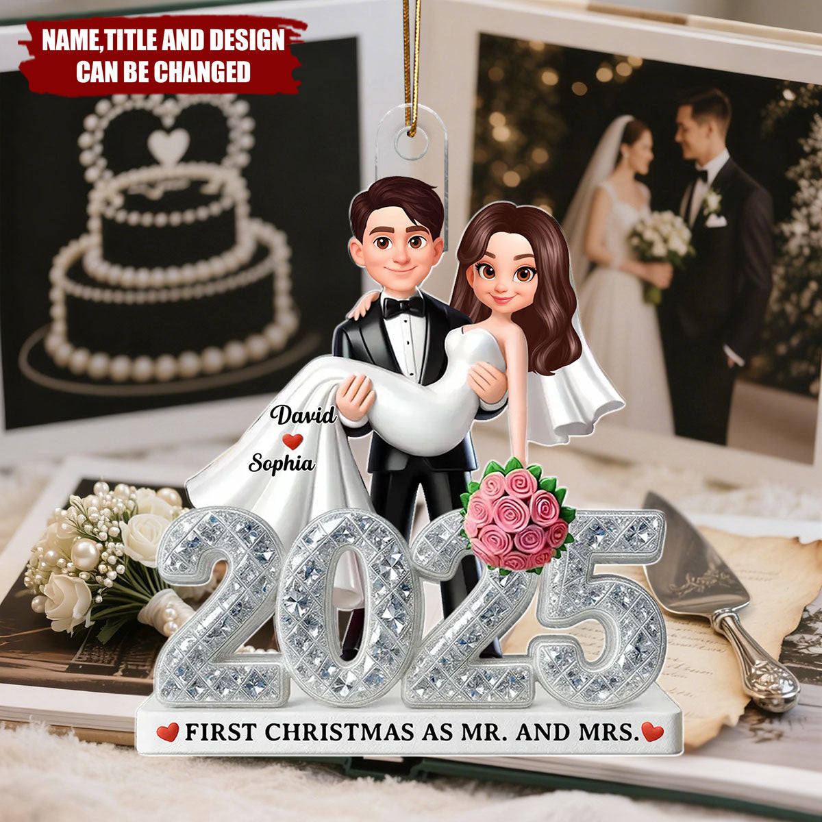 First Christmas Married 2025 - Personalized Christmas Acrylic Ornament