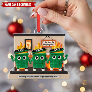 Dumpster Fires In Office Scene - Personalized Christmas Acrylic Ornament