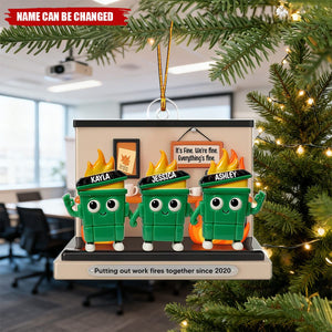 Dumpster Fires In Office Scene - Personalized Christmas Acrylic Ornament