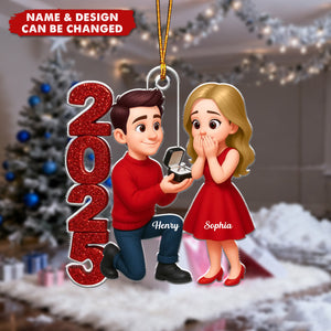 2025 Marriage Proposal Couple - Personalized Christmas Acrylic Ornament, Newly Engaged Gift