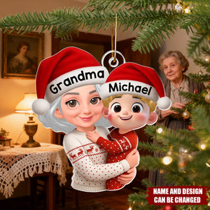 Christmas Joyful Grandma Hugging Grandkid - Personalized Christmas Acrylic Ornament