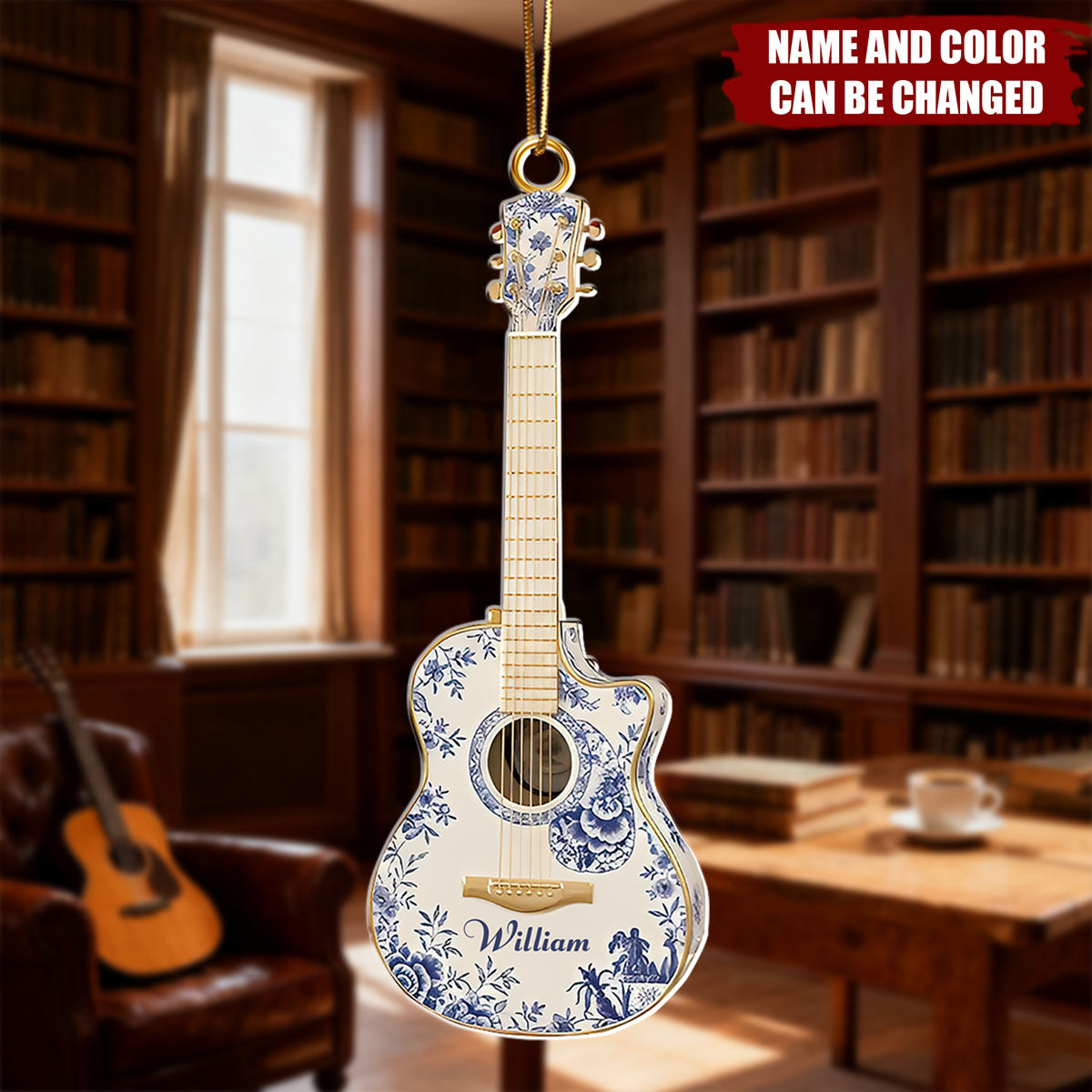 Guitar Toile de Jouy - Personalized Christmas Acrylic Ornament