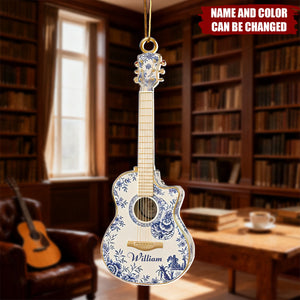 Guitar Toile de Jouy - Personalized Christmas Acrylic Ornament