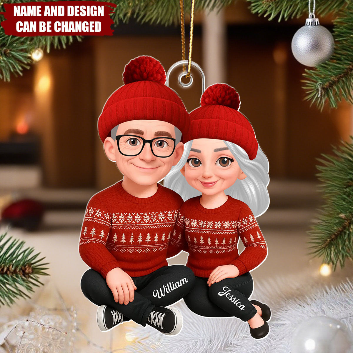 3D Effect Shining Effect Beautiful Couple - Personalized Christmas Acrylic Ornament