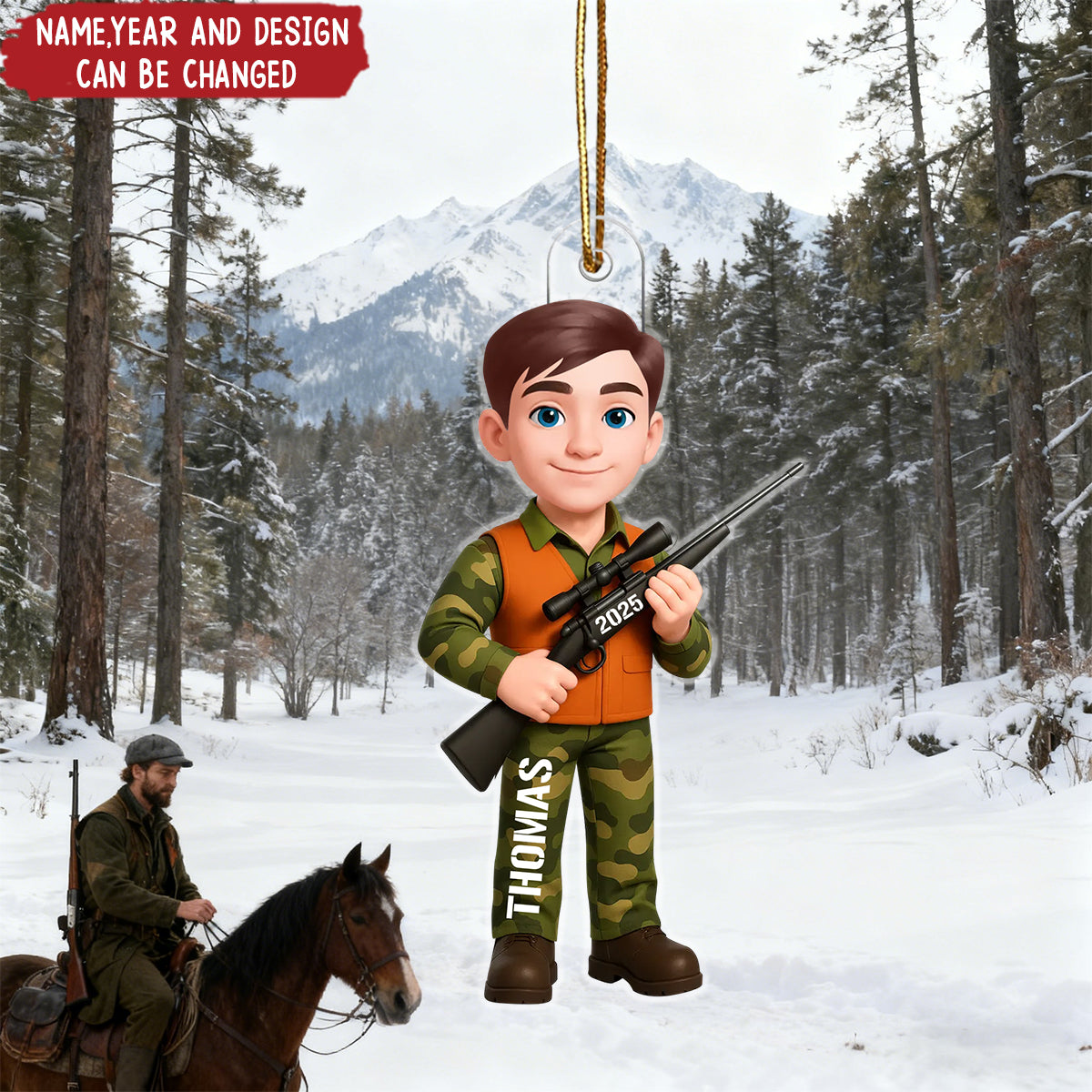 Christmas Boy Girl Hunting - Personalized Christmas Acrylic Ornament