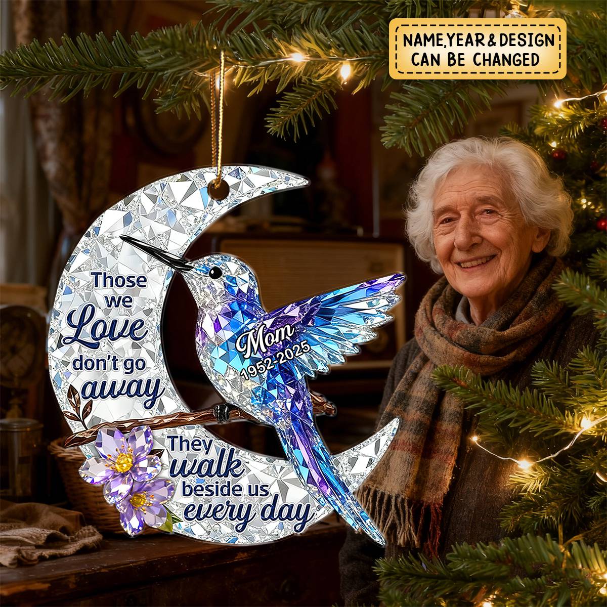 3D Crystal Effect Christmas Hummingbird Moon Memorial - Personalized Christmas Acrylic Ornament