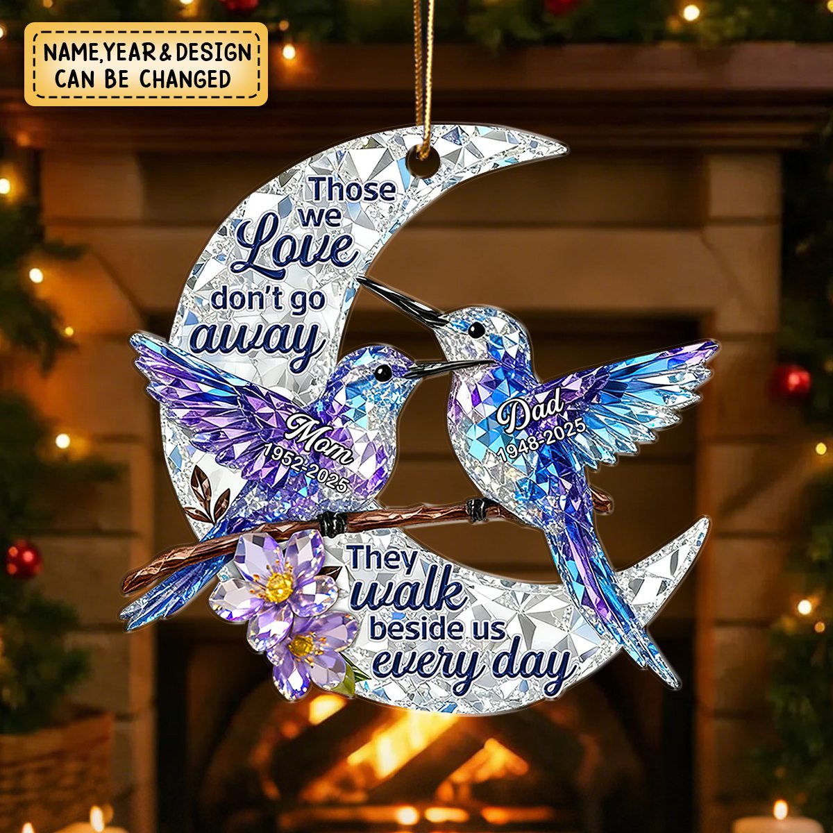3D Crystal Effect Christmas Hummingbird Moon Memorial - Personalized Christmas Acrylic Ornament