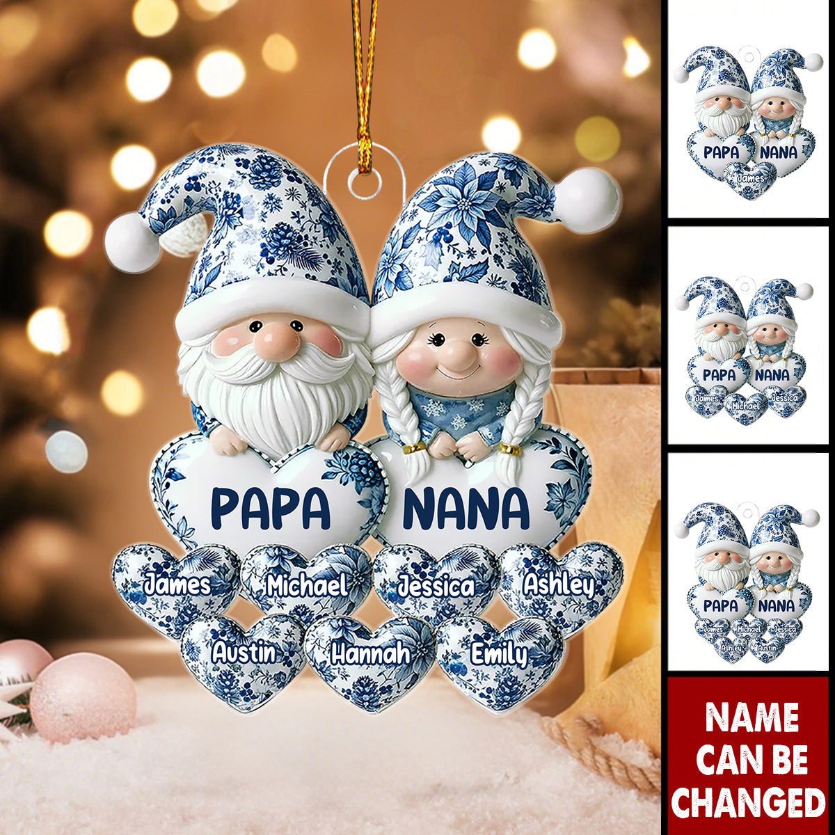Timeless Vintage Toile De Jouy Dwarf Grandparents - Personalized Christmas Acrylic Ornament