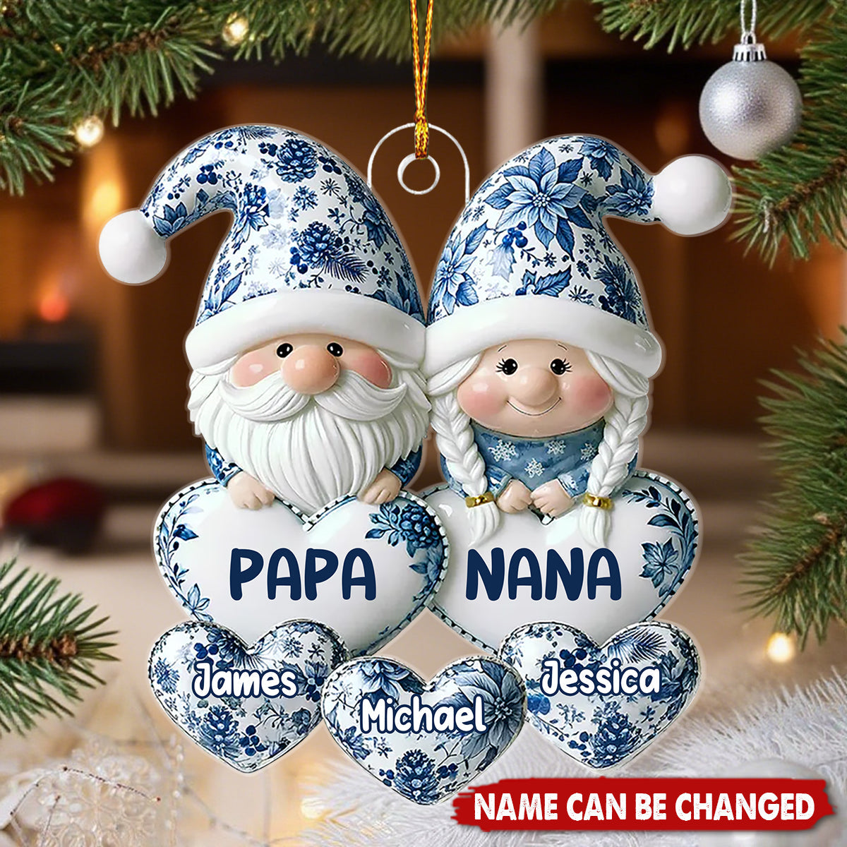 Timeless Vintage Toile De Jouy Dwarf Grandparents - Personalized Christmas Acrylic Ornament