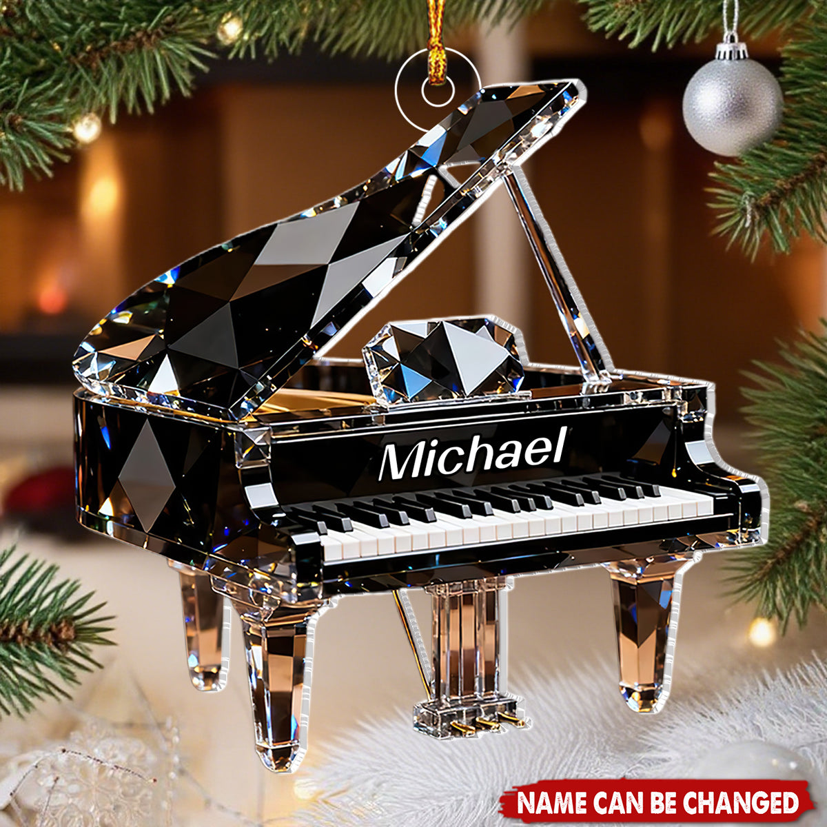 Crystalline Piano Effect - Personalized Christmas Acrylic Ornament, Gift For Pianist