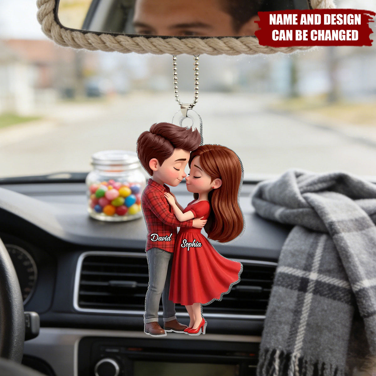 Romantic Love Couple - Personalized Acrylic Car Hanger - Sentimental Gift for him, for her