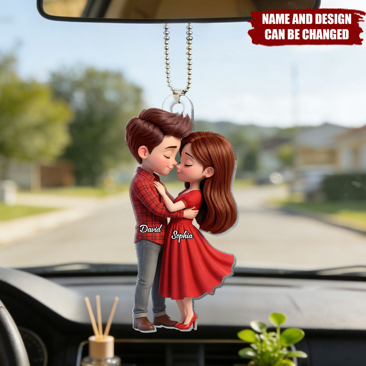 Romantic Love Couple - Personalized Acrylic Car Hanger - Sentimental Gift for him, for her