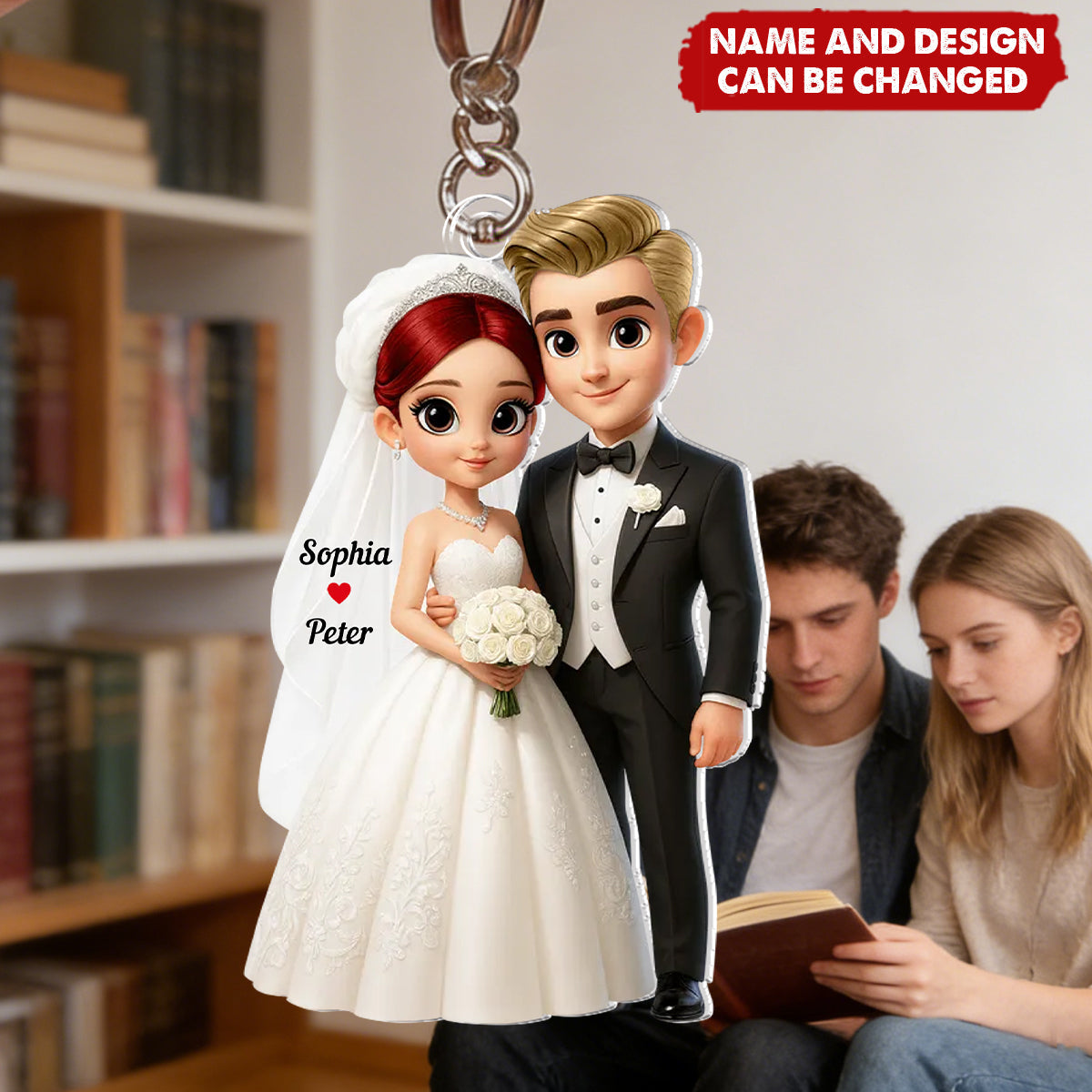 3D Cartoon Married Couple - Personalized Acrylic Keychain, Gift for Couple