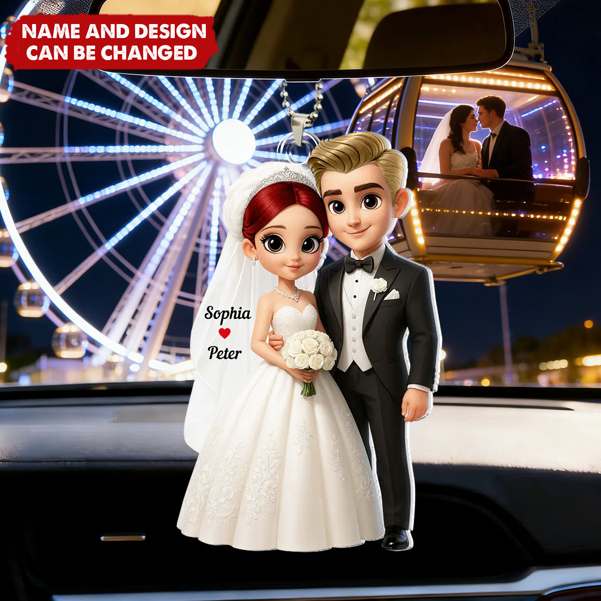 3D Cartoon Married Couple - Personalized Car Hanger, Gift for Couple