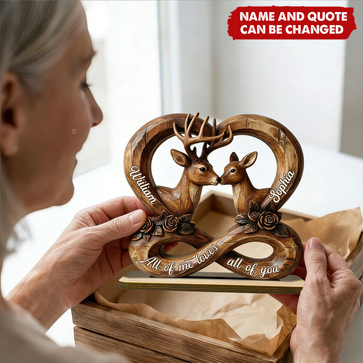 3D Effect Deer Couple Eternal Love - Personalized 2-Layer Wooden Plaque - Gift For Him, Gift For Her