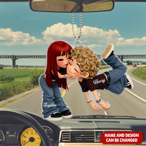 Romantic Cartoon Couple - Personalized Car Ornament