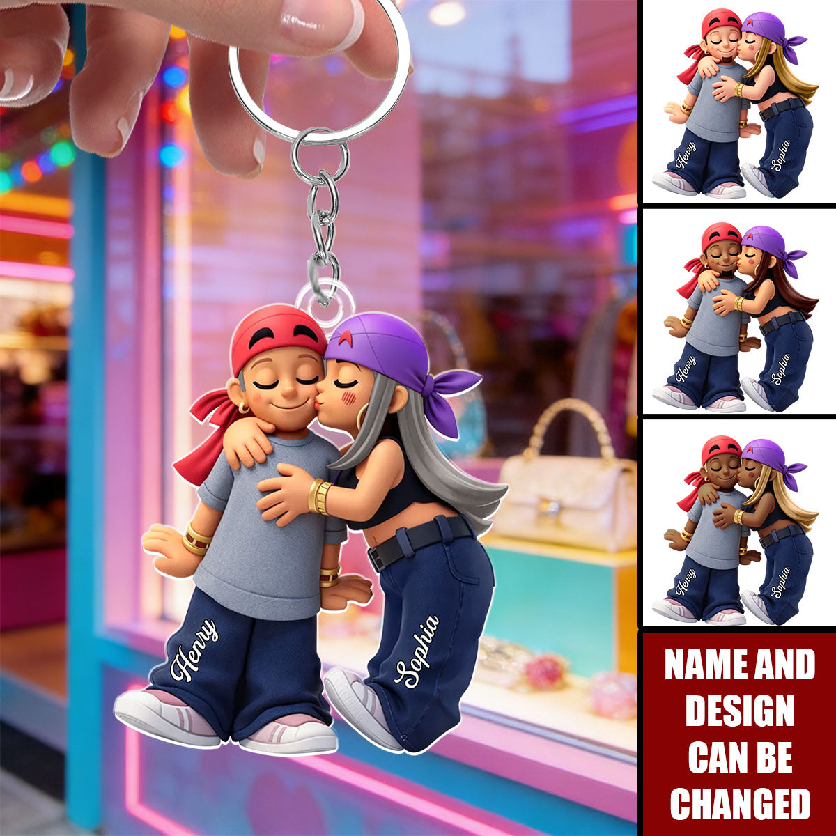 Y2K Couple Kissing - Personalized Keychain - Gift for Couple