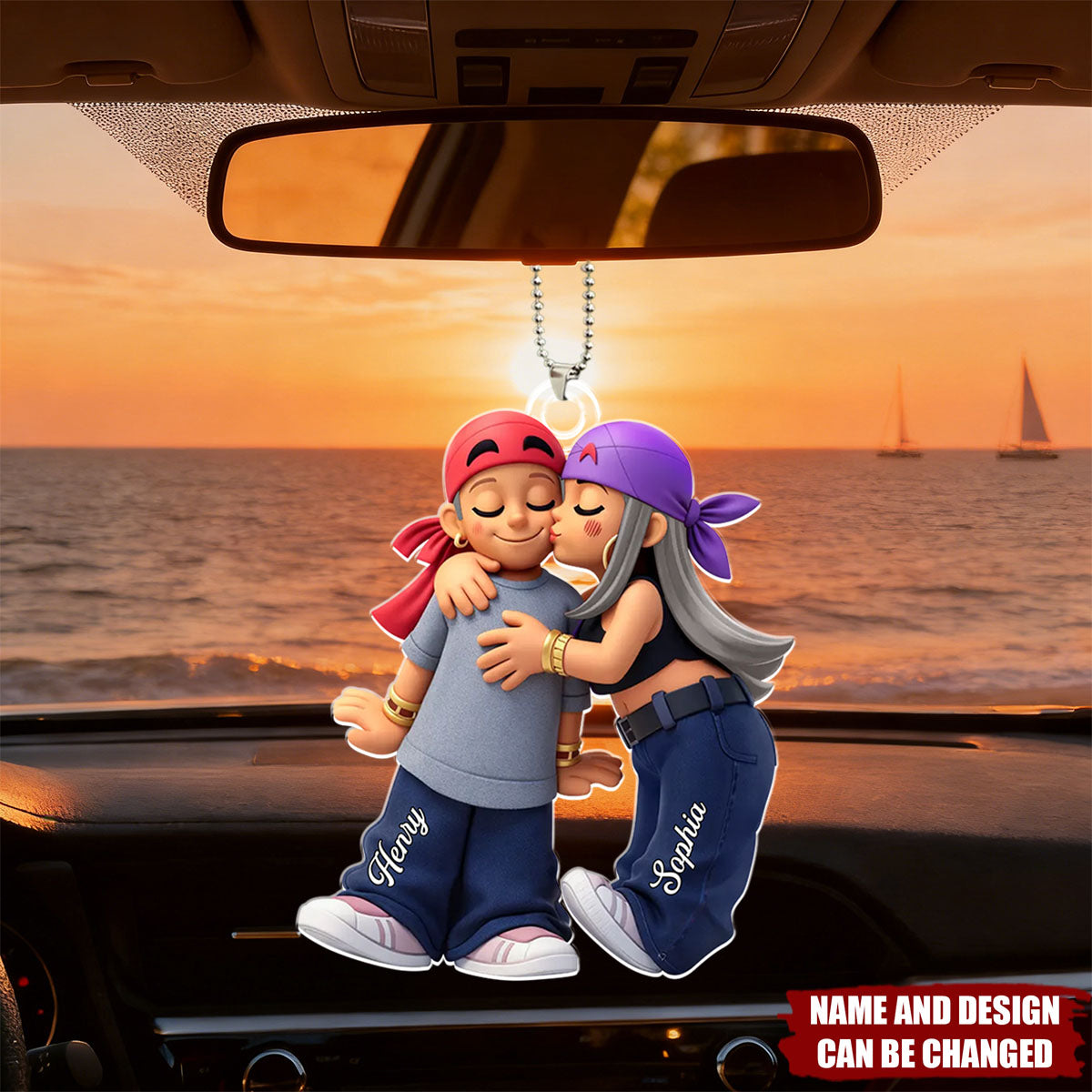 Y2K Couple Kissing - Personalized Car Ornament