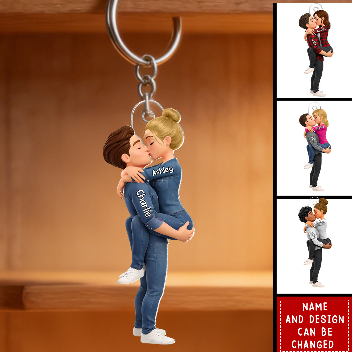 Customizable Couple Keychains Kissing Couple - Personalized Keychain, Gift for Couple - bakven